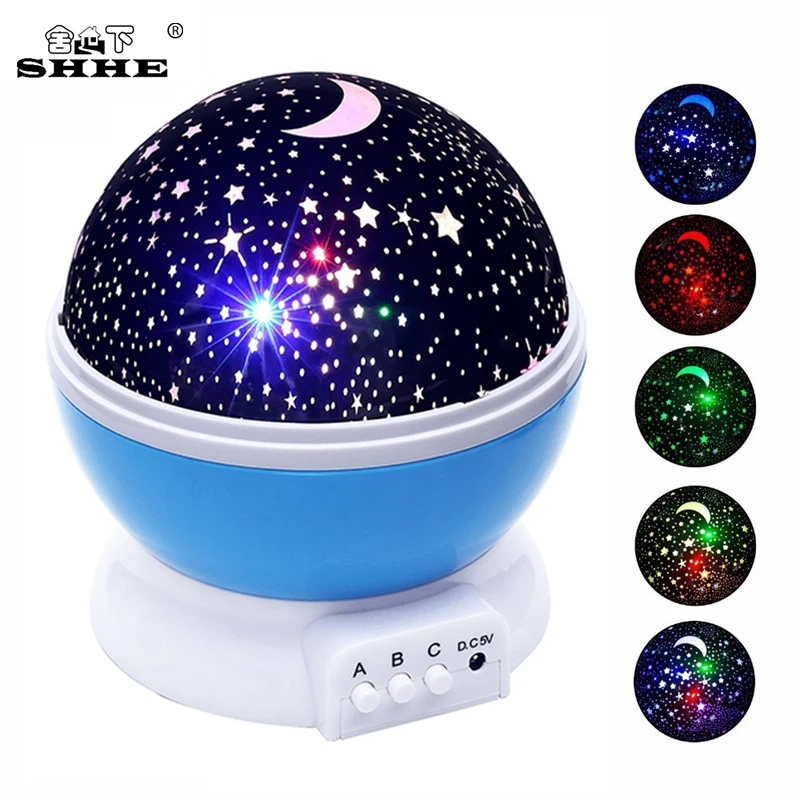 Rotating Cosmos Starry Sky LED Night Light Luminaria Moon Star Master Table Lamp Battery Rechargeable Projector lights | Лампы и