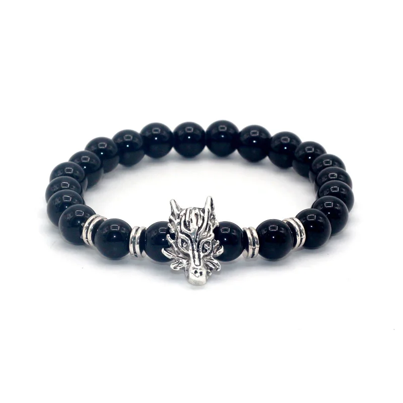 Новинка позолоченный посеребренный подвеска в виде волка натуральный камень бусины браслеты для мужчин Лава матовая мода ювелирные изделия - Окраска металла: LAT2S