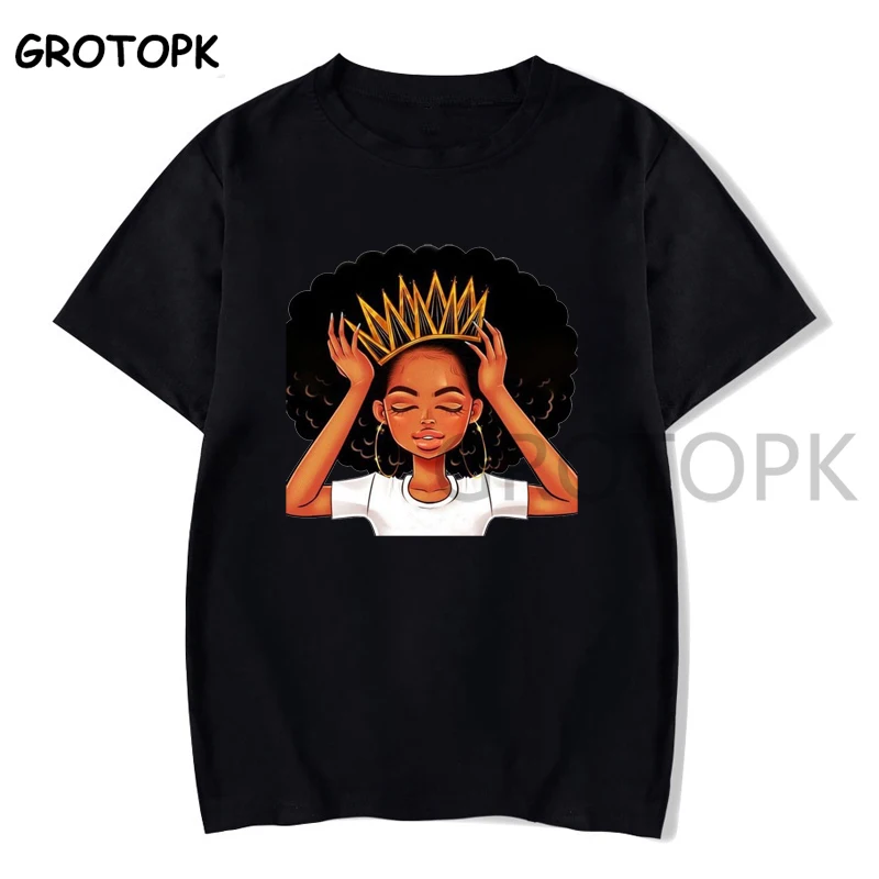 Женская футболка с принтом 2 Bunz Melanin Poppin Aba черная хлопковая для девушек Magic Rock