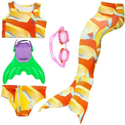 Yellow 80 set Детская одежда раздельный купальник, детский купальник русалки, бикини для девочек, хвост русалки и ребристый купальник, хвост русалки, одежда для купания - Цвет: Yellow 80 set