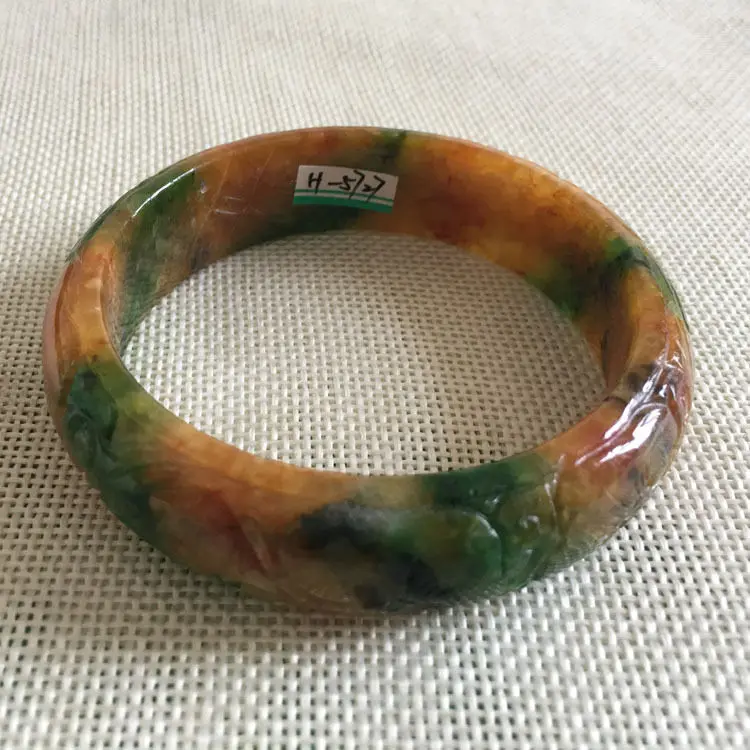 wyan A-5727 Vintage China Hand-carved Brown Green k Bracelet Bangle 57mm | Украшения и аксессуары