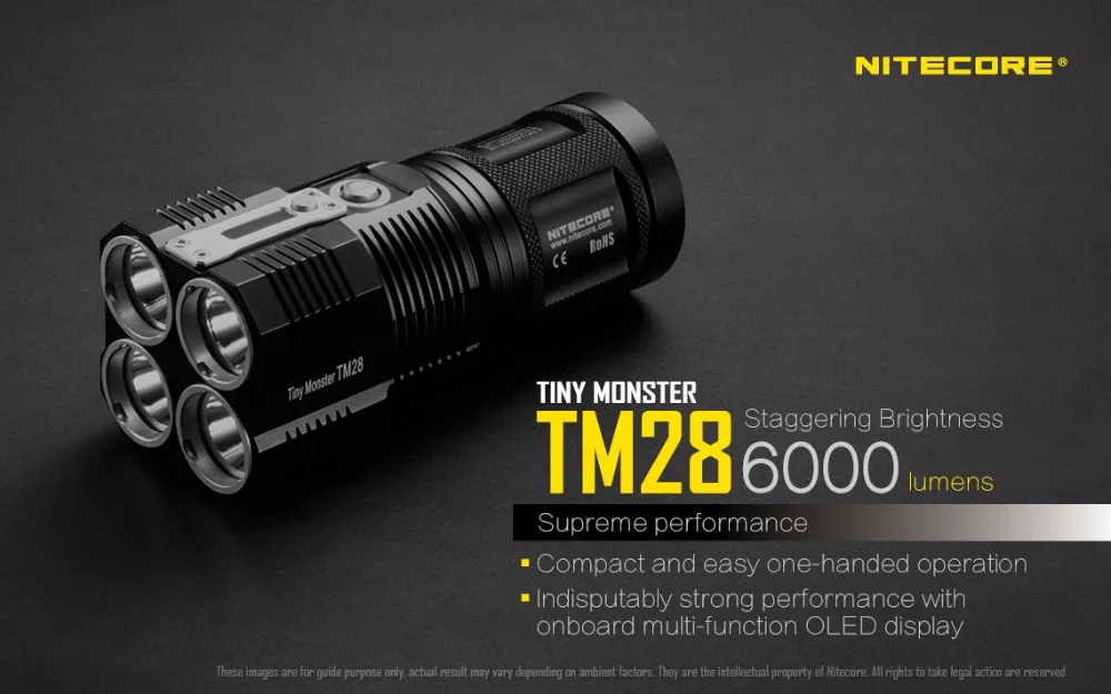 NITECORE TM28 4* CREE XHP35 HI 6000лм дальность луча 655 м светодиодный фонарик с зарядным устройством и 4 шт. 18650 3100 мАч литий-ионные аккумуляторы