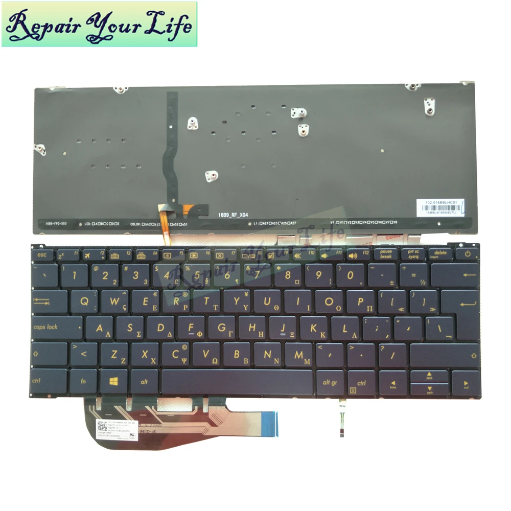 Клавиатура для ноутбука Asus ZenBook 3 UX390UA UX390 Greece layout GK с подсветкой темно синего цвета