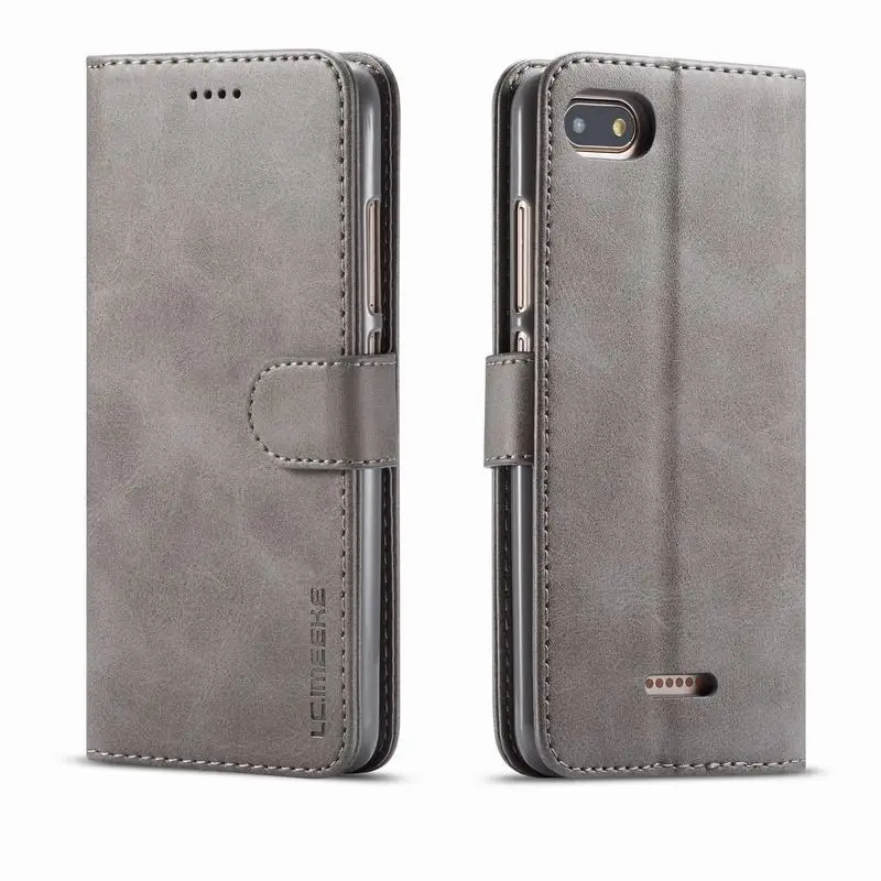 Grey Case Чехол для Xiaomi Redmi 6A, Магнитный чехол с откидной крышкой, чехол s для Xiaomi 6A 360, роскошный высококачественный кошелек, кожаная сумка для телефона, чехол для Redmi 6A - Цвет: Grey Case