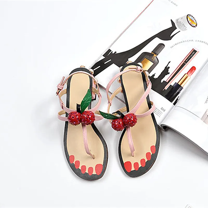 Стразы сандалии с украшением в виде вишни женская новая пляжная летняя обувь