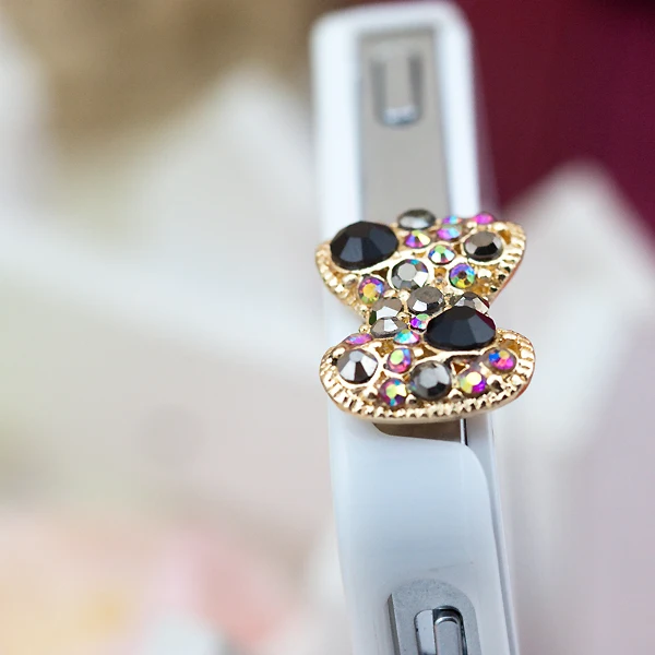 Модные стразы с цветным бриллиантовым бантом, пылезащитная заглушка для наушников, универсальный разъем для мобильного телефона 3,5 мм, Пылезащитная заглушка для наушников