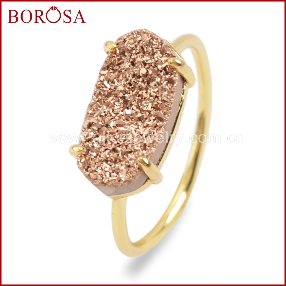 BOROSA 5 шт золотистого цвета Коготь шестиугольник Радужный Титан Druzy кольцо Новое