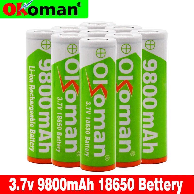 Okoman 3 7 V 18650 литиевая батарея 9800mAh литий ионная для фонарика Прямая