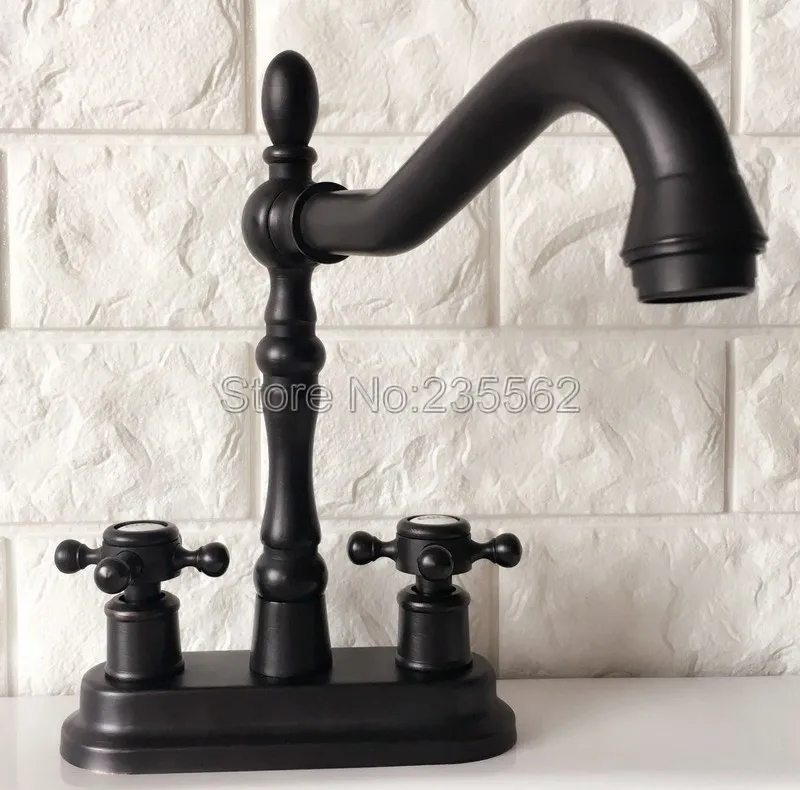 

Black Oil Rubbed Bronze 4" Centerset Kitchen Bathroom Vessel Sink Two Holes Basin Swivel Faucet Dual Handles Water Tap Lhg079