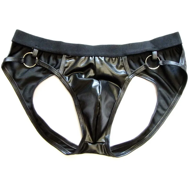 

Men Sexy Lingerie Faux Leather Panties Open Back Hollow Bikini Thong Men G-string Gay Underwear Jockstrap gay underwear sissy