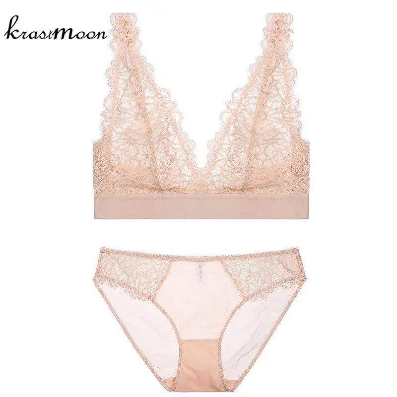 

Sexy Transparent Women Bra Briefs Sets Embroidery Ladies Ultra-thin Lace Underwear Intimates Lingerie Bras and Panty Set BS96