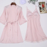2018 sexy silky womens robe gown sets two piceces kimono bathrobemini night dress female sleepwear bra free lingerie pink xxl