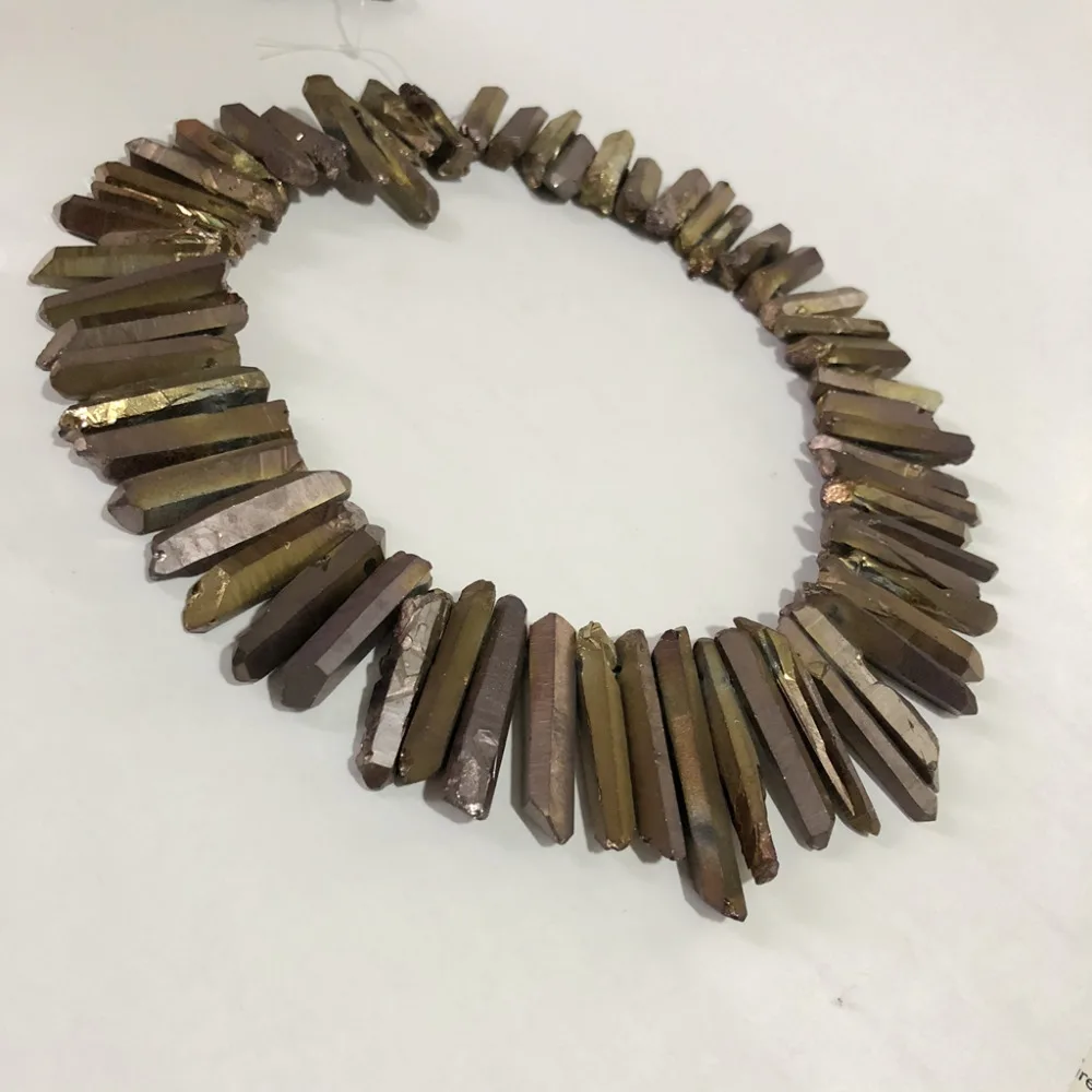 Titanium Bronze Aura Quartz Crystal Point AA Bulk Beads Raw Points Graduated Top Drilled Spike Stick 16&quot | Украшения и