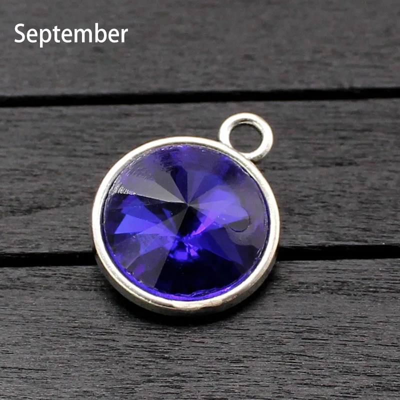 September 12 месяцев Bling Круглый Хрусталь Камень Шарм для браслетов Diy ювелирных изделий Серебряные Металлические Подвески Fit ожерелье аксессуары - Окраска металла: September