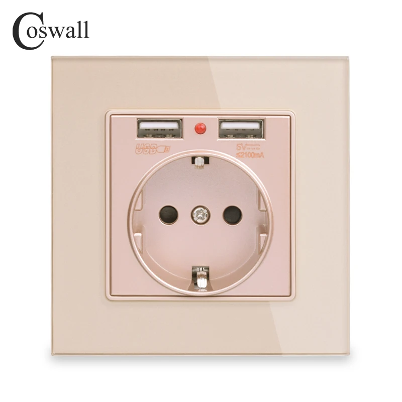 Coswall Хрустальная стеклянная панель с двумя usb-портами для зарядки 2.1A 16A Россия