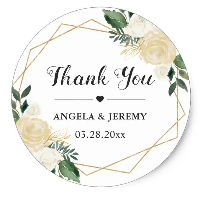 

1.5inch Modern Gold Green Floral Wedding Favor Thank You Classic Round Sticker