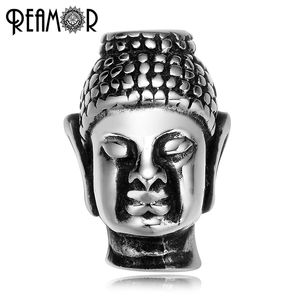 

REAMOR 5pcs Antique Buddhism 316l Stainless Steel Buddha Head 2mm Small Hole Beads Charms for Bracelet Men Jewelry Making Beads