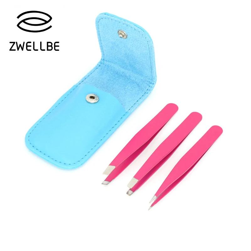 Zwellbe 3 шт. пинцет для бровей Набор из нержавеющей стали Наклонный наконечник/точечный наконечник/плоский кончик для глаз Пинцет для лица удаление волос Макияж инструменты