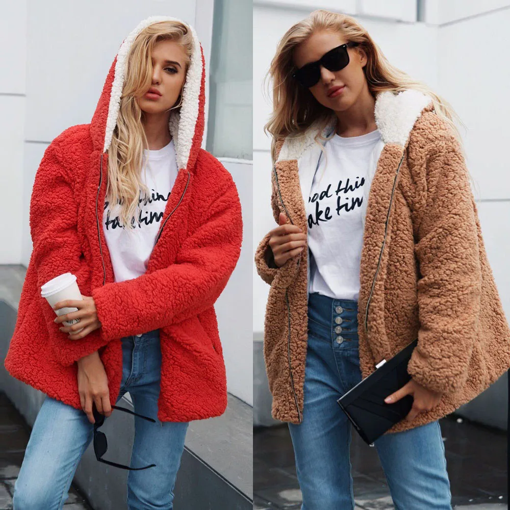 

Faux Fur Coat Women Winter Jacket Fashion Wool Oversize Warm Trend Outerwear Winter Female Hooded Coats Parka Abrigos