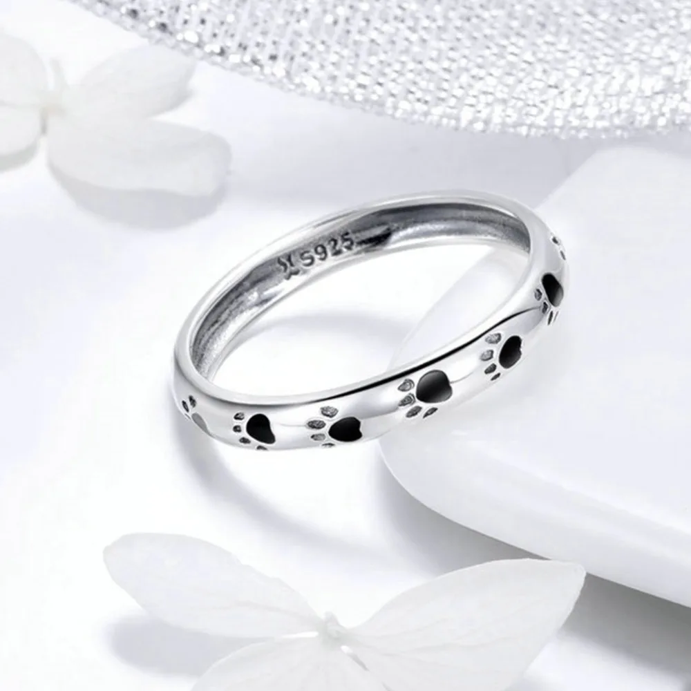 925 пробы Серебряный стекируемые собака кошка следы палец кольца для женщин