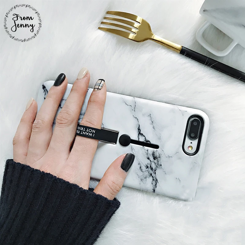 From Jenny Fashion Marble Phone Case For iphone X 7 7s 6 6s 6plus 6splus Golden Silver Finger Ring Holder Grip Hard | Мобильные