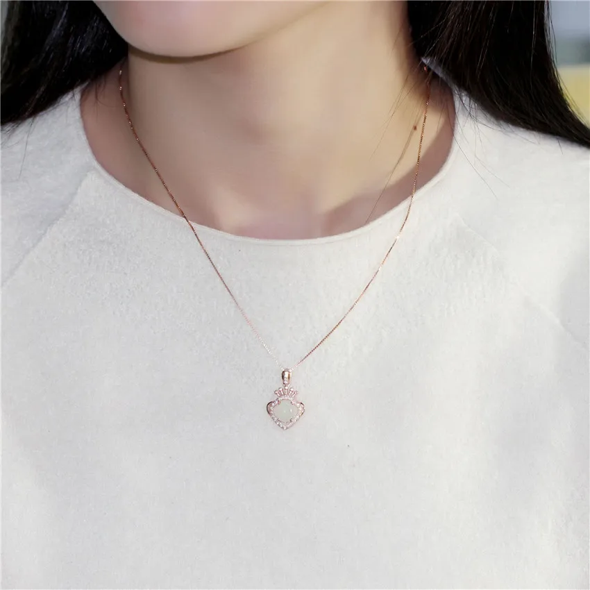 Женский Круглый нефритовый кулон со стразами Свадебные Обручальное ожерелье