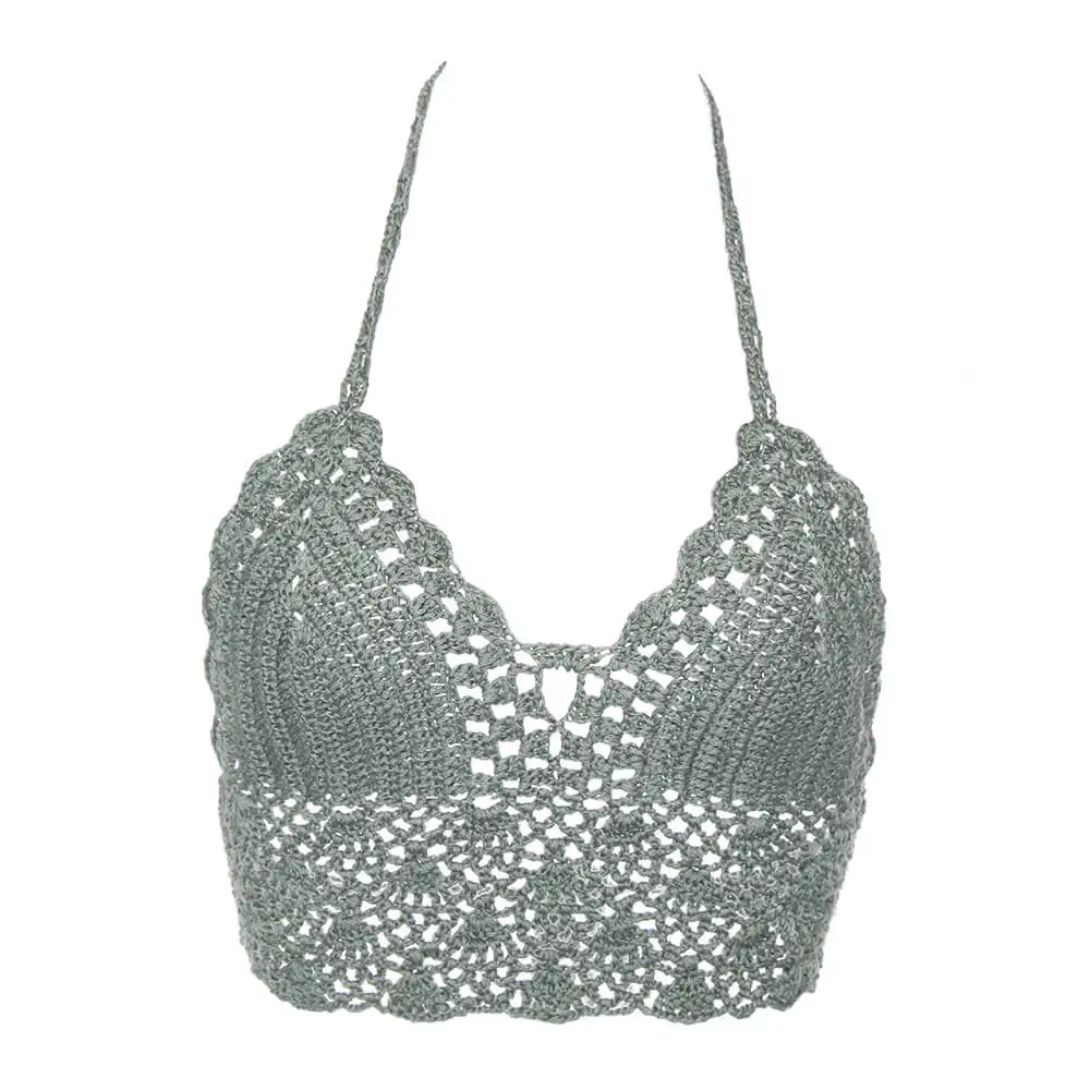Lake Green Сексуальный бикини укороченный Топ для женщин крючком Boho пляжные кофточки бикини бюстье Холтер Cami трикотажный бюстгальтер открытая спина пляжная майка - Цвет: Lake Green