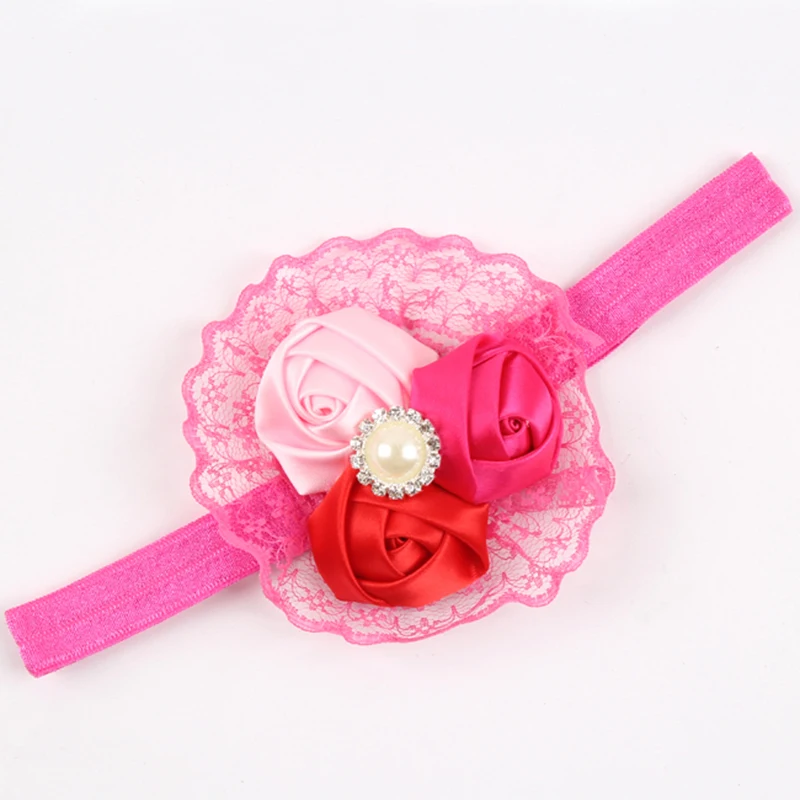 TWDVS Newborn Flower Headwear Kids Headband Pink Lace Hair Bands Girl Felt Scarf Accessories w-033 |