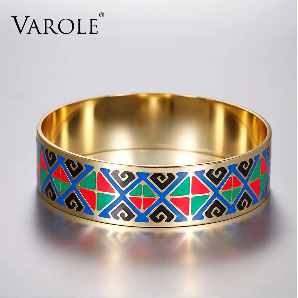 Pattern A 65mm VAROLE 18 мм ширина богемные эмалированные браслеты-манжеты золотого цвета Элегантные классические браслеты для женщин аксессуары для одежды Pulseiras - Окраска металла: Pattern A 65mm