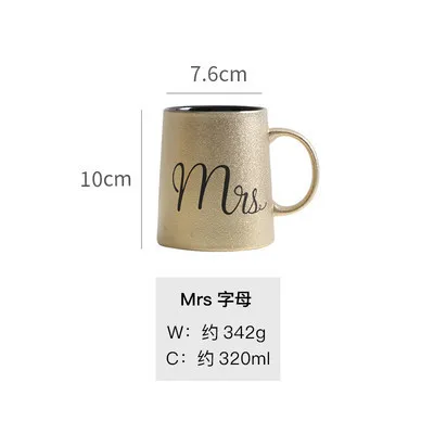 Mrs Letter cup Креативные Ins Золотая керамическая чашка 320 мл Mr Mrs завтраки Молоко Кофе пивные кружки 1 шт. Отличный подарок на Рождество для влюбленных Новинка - Цвет: Mrs Letter cup