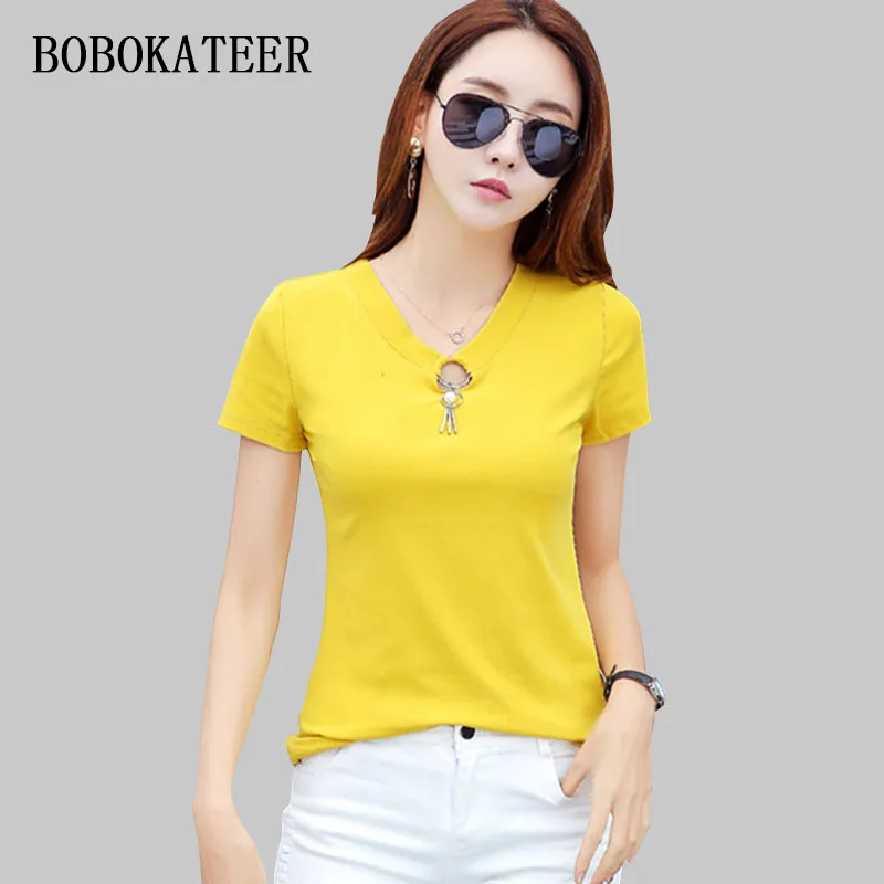 BOBOKATEER женская футболка с коротким рукавом 2020 лето хлопок camisetas mujer тонкая haut femme