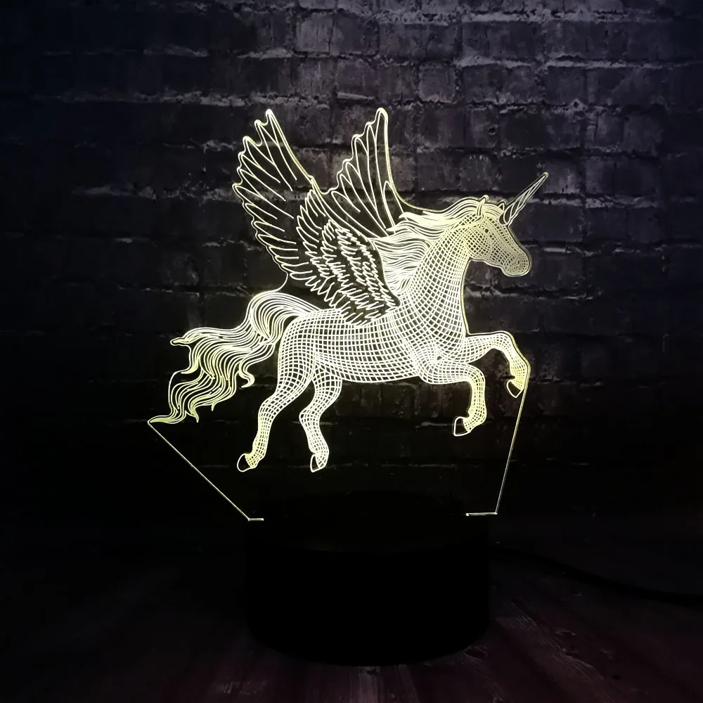 3D Lava Flying Wings Единорог Лошадь светодиодный стол для детской спальни 7 цветов USB зарядка Романтический лунный Ночной светильник подарок на день рождения для детей