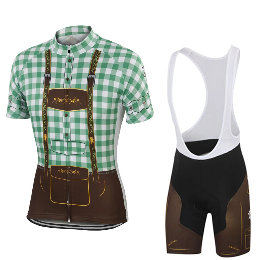 NEW 2016 JIASHUO Grid GREEN Bicycle pro road Team Bike Pro Cycling Sets / Wear Jersey + White Bib Shorts Breathable 3D Gel Pad | Спорт и