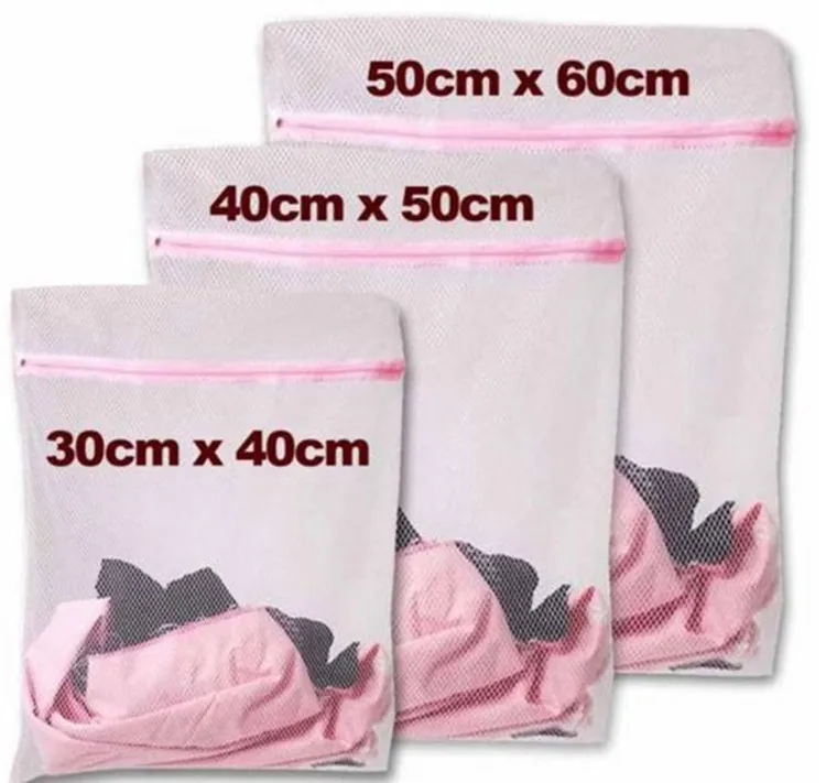 

3Sizes Zippered Mesh Laundry Wash Bags Foldable Nylon Laundry Bag Bra Underwear Clothes Washing Machine Protection Net Mesh Bag