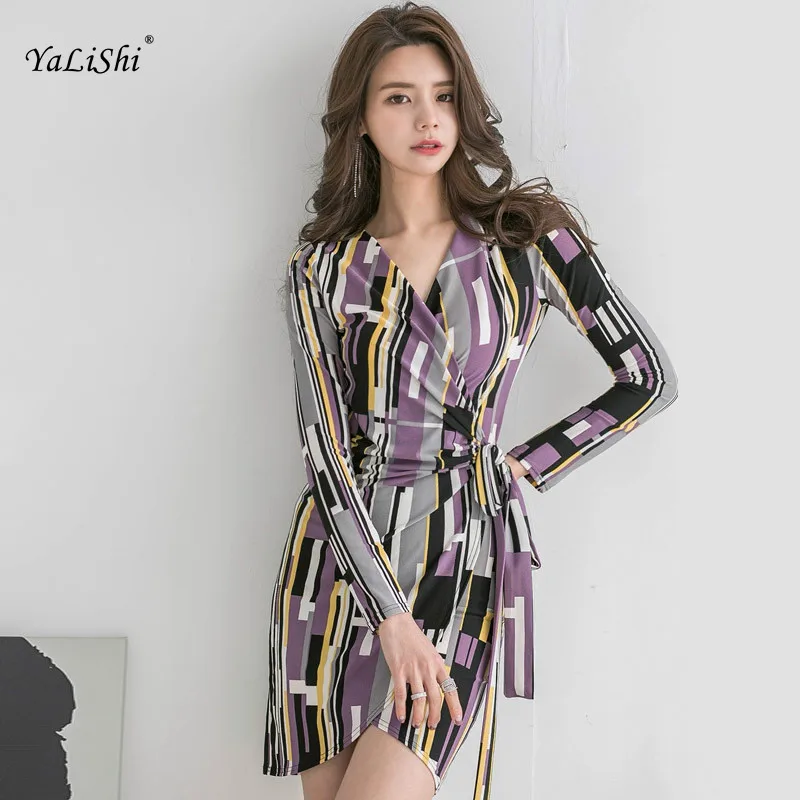 

2018 Plus Size Bodycon Bandage Dress Summer Women Geometric Print Full Sleeve V-neck Office Dress Casual Club Mini Dress Ladies