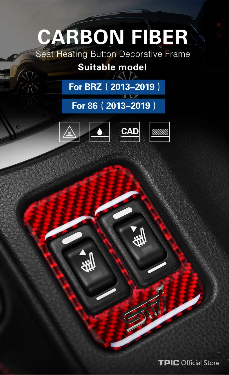 Для Subaru BRZ Toyota 86 2013- модификация автомобиля углеродное волокно Кнопка подогрева сиденья наклейки и наклейки для автомобиля TRD STI накладка
