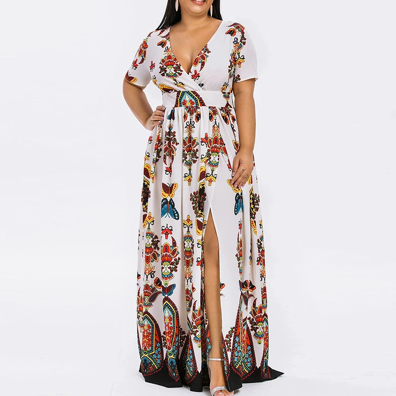 Женское свободное удобное винтажное платье с коротким рукавом большого