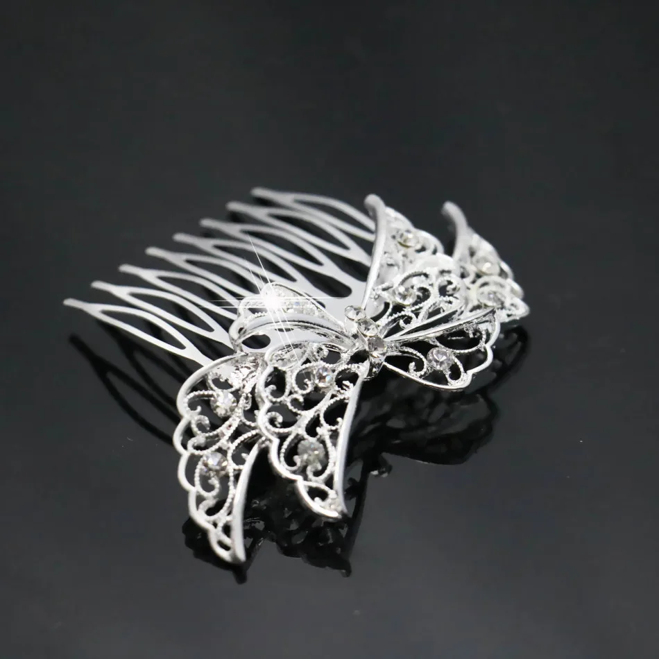 Trendy Hairwear Women Rhinestone Crystals Comb Flower Hair for Wedding Bowknot Jewelry Accessories Bridal | Украшения и