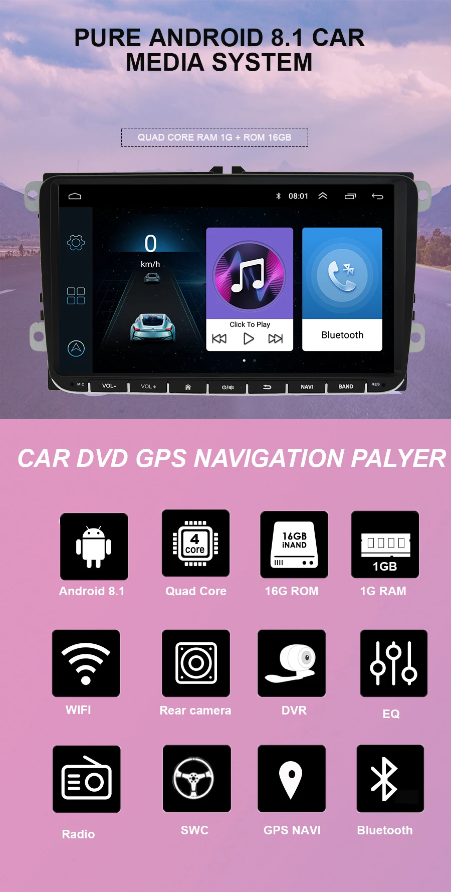 Navivox Автомобильный мультимедийный плеер android 8,1 2 Din автомобильный DVD для VW/Volkswagen/Golf/Polo/Tiguan/Passat/b7/b6/SEAT/leon/Skoda/Octavia