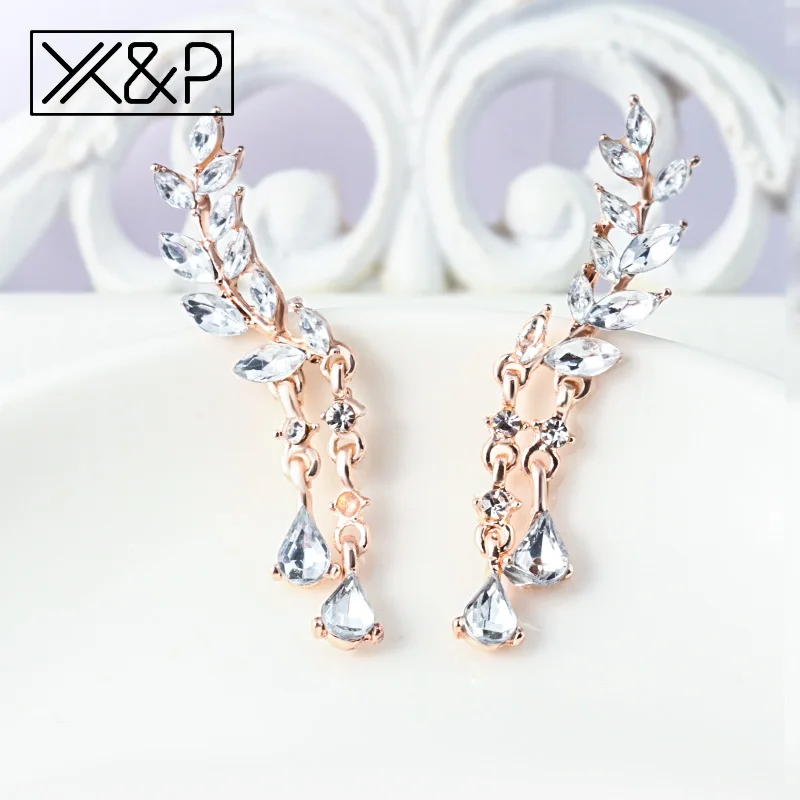 X& P Женские серьги-гвоздики с крыльями ангела, стразы, инкрустированные, сплав, вечерние серьги, готические серьги с перьями, модные ювелирные изделия