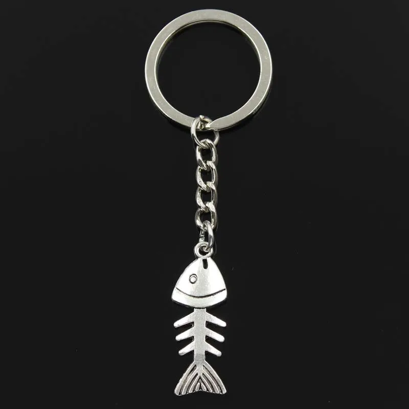 Fashion 30mm Key Ring Metal Chain Keychain Jewelry Antique Silver Color Plated Fish Bone 35x13mm Pendant | Украшения и аксессуары