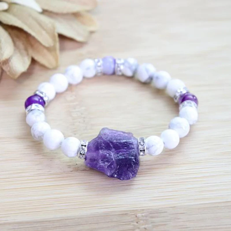 Необработанные аметисты очаровательные браслеты Белый Howlite восстанавливающий
