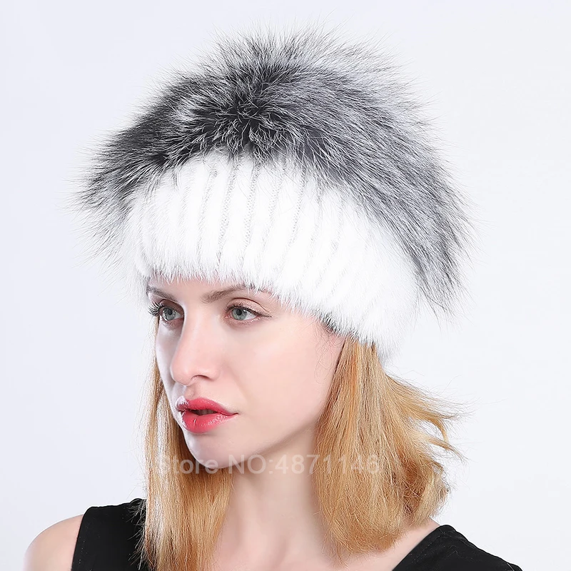 Осенне-зимняя женская шапка из натурального меха норки меховая с шерстяной