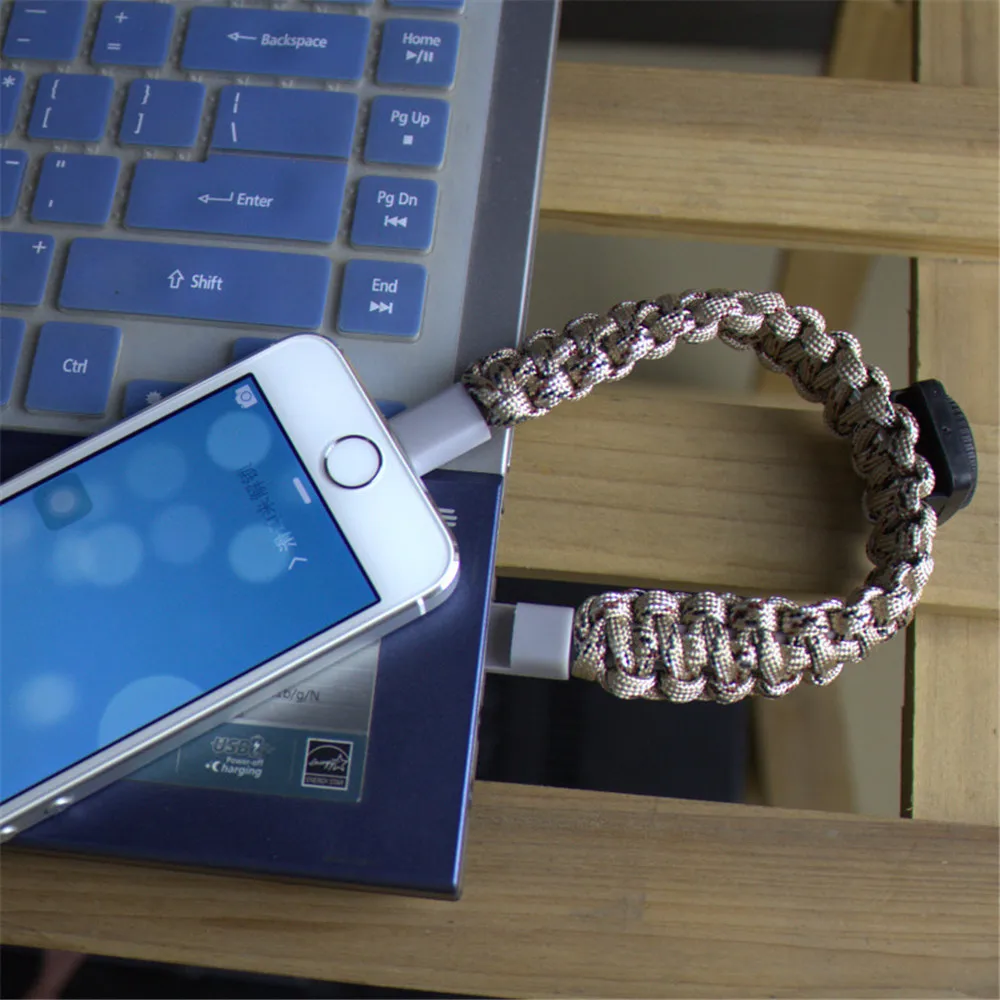 Открытый плетеная камуфляж Micro USB и кабель с разъемом типа C браслет зарядное