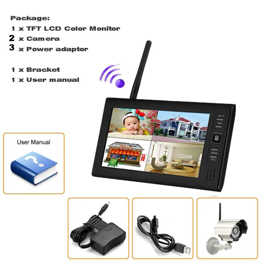 " lcd 4CH беспроводная wifi CCTV камера DVR цифровая Видео домашняя система безопасности наружный детский монитор Комплект sd карта Обнаружение движения
