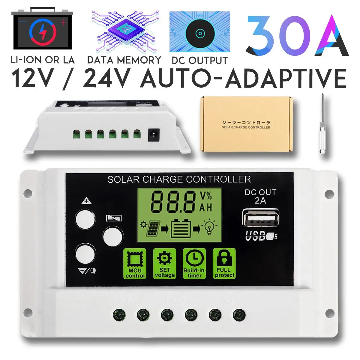 Controller 30A LEORY 20 Вт 14 в 1.5A солнечная панель ячеек пластина гибкое солнечное зарядное устройство для автомобильного аккумулятора с 10A 20A 30A контроллер солнечного заряда - Цвет: Controller 30A