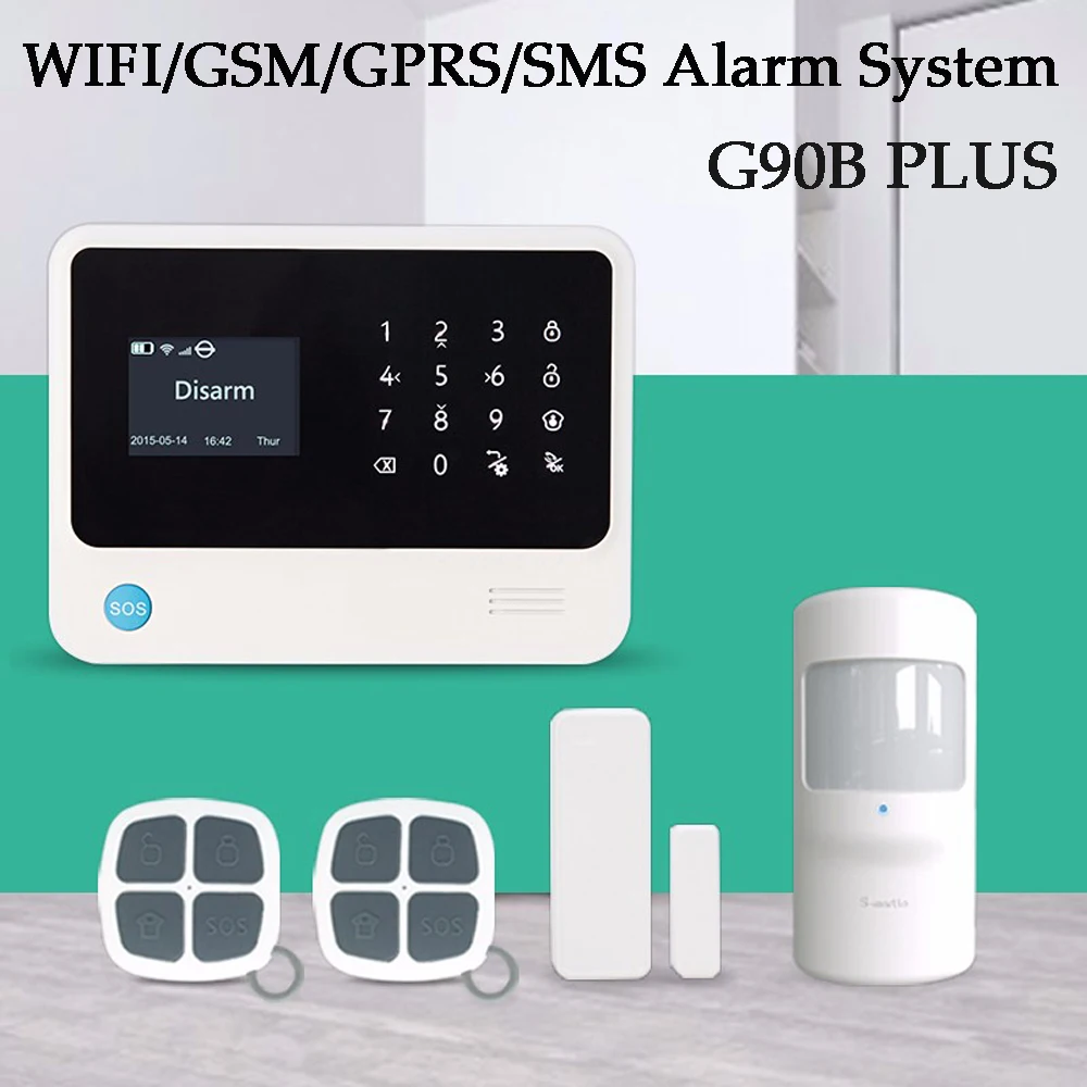 G90B PLUS, Wi-Fi функция, GSM сигнализация, sim-карты, приложения, контроль домашней безопасности, PIR детектор, датчик открытия дверей 100, Беспроводные зоны