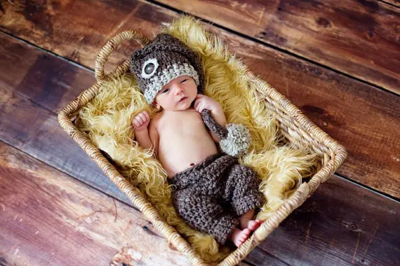 

free shipping,long tail elves hat And big patches trousers/ Pants baby Set Newborn handmade crochet Photography Prop,100% cotton