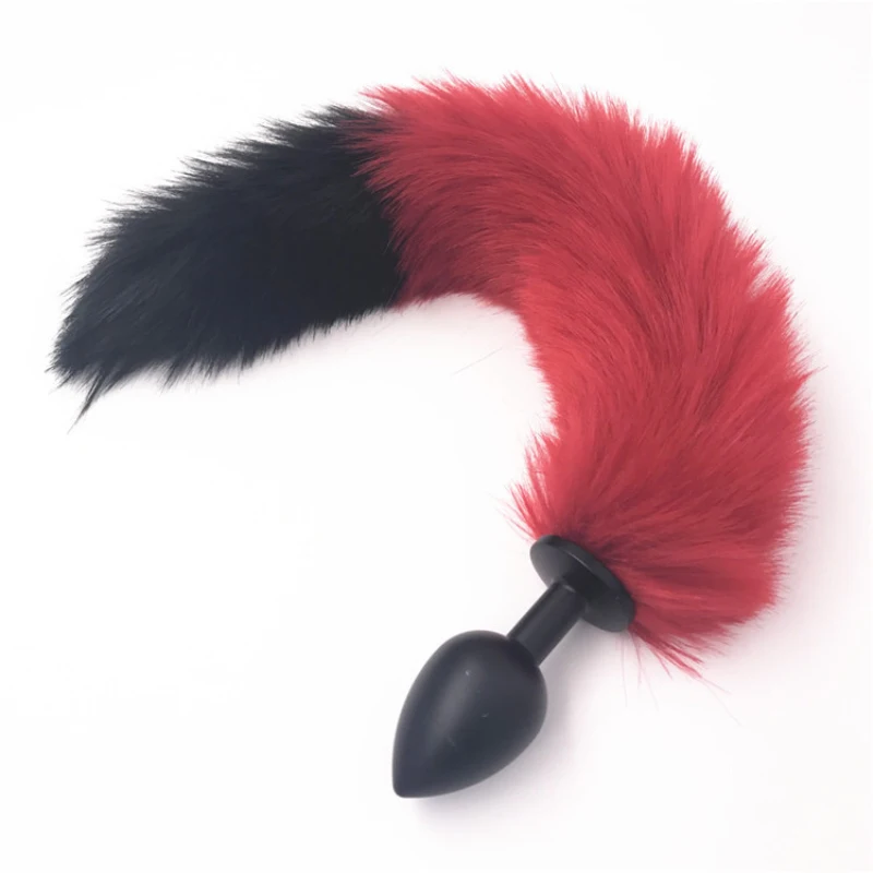 Анальная пробка с лисьим хвостом 3 размера на выбор черная металлическая верхним