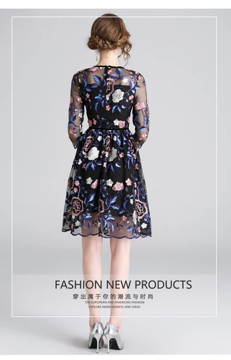 Женское Сетчатое платье с цветочной вышивкой Повседневное Платье До Колена в